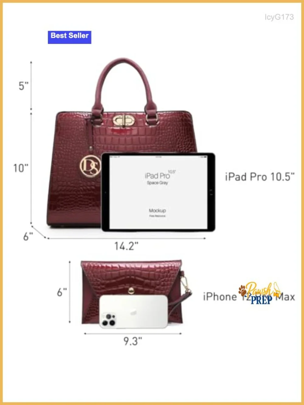 Vegan Leather Satchel Tote with Matching Clutch, Gold Hardware, Work Purse